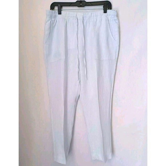 Kenar Women's Pin Striped Linen Drawstring  Cropped Pants Size Large - Picture 1 of 8